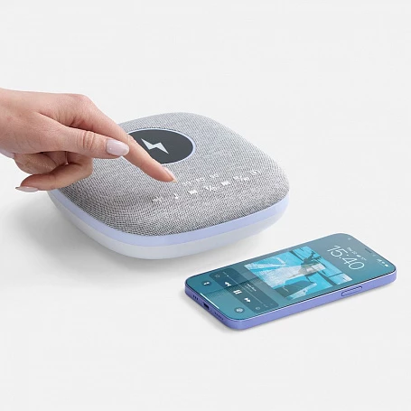 Bluetooth-колонка с беспроводной зарядкой и подсветкой Terrafonic, серая