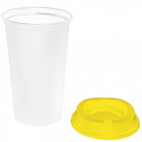 Стакан с крышкой Color Cap White, белый с желтым