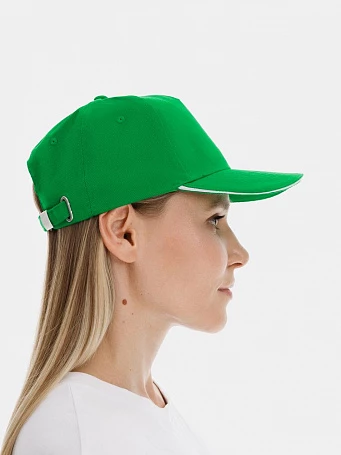 Бейсболка Classic 2.0, ярко-зеленая с белым кантом