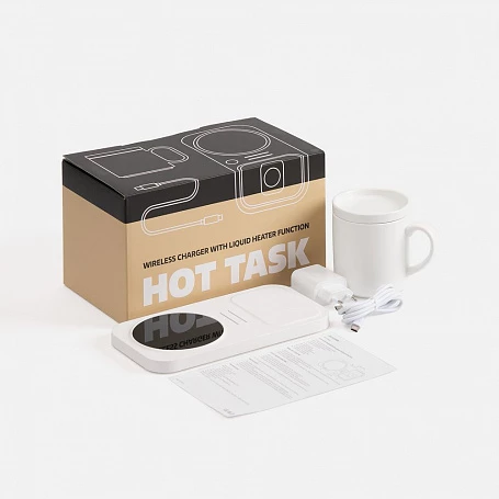 Беспроводное зарядное устройство с подогревом кружки Hot Task, белое
