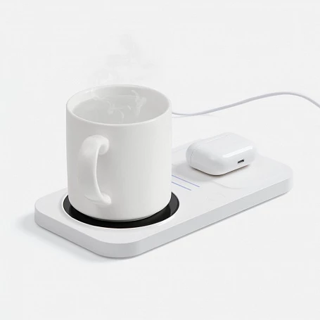 Беспроводное зарядное устройство с подогревом кружки Hot Task, белое