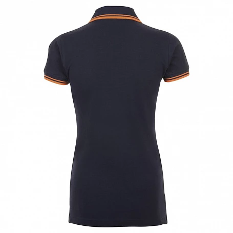 Рубашка поло женская Pasadena Women 200 с контрастной отделкой, темно-синяя (navy) с неоново-оранжевым