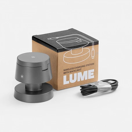 Станция беспроводной зарядки с подсветкой Lume, серая