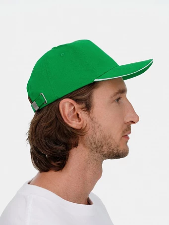 Бейсболка Classic 2.0, ярко-зеленая с белым кантом