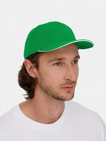 Бейсболка Classic 2.0, ярко-зеленая с белым кантом