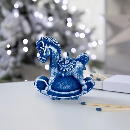 Свеча фигурная «Лошадка-качалка», синяя