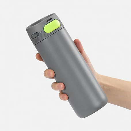 Термостакан X1 с цветной кнопкой, серый с желтым