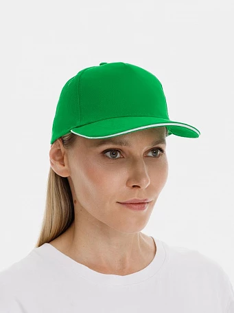 Бейсболка Classic 2.0, ярко-зеленая с белым кантом