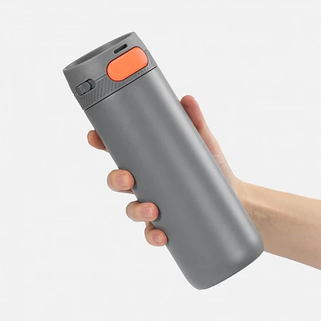 Термостакан X1 с цветной кнопкой, серый с оранжевым