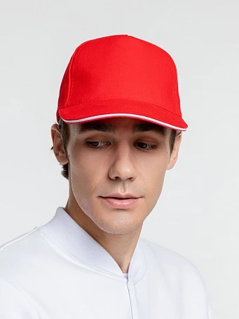 Бейсболка Classic 2.0, красная с белым кантом